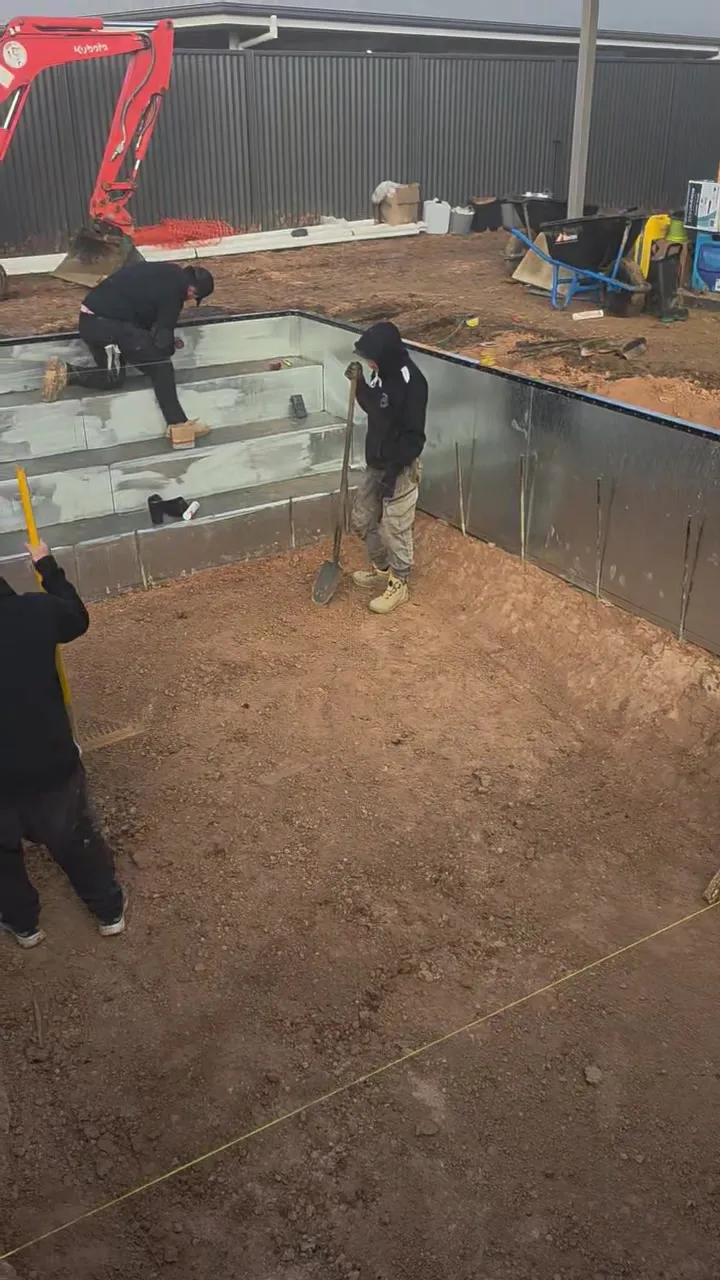 Pool floor base formed inside the steel shell at Roseworthy