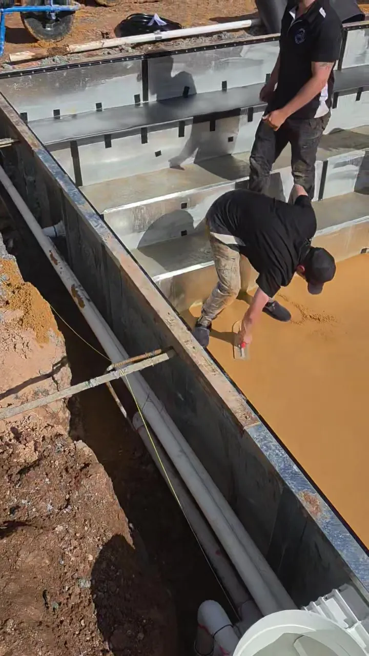 Pool floor base trowelled smooth ahead of the liner at Roseworthy